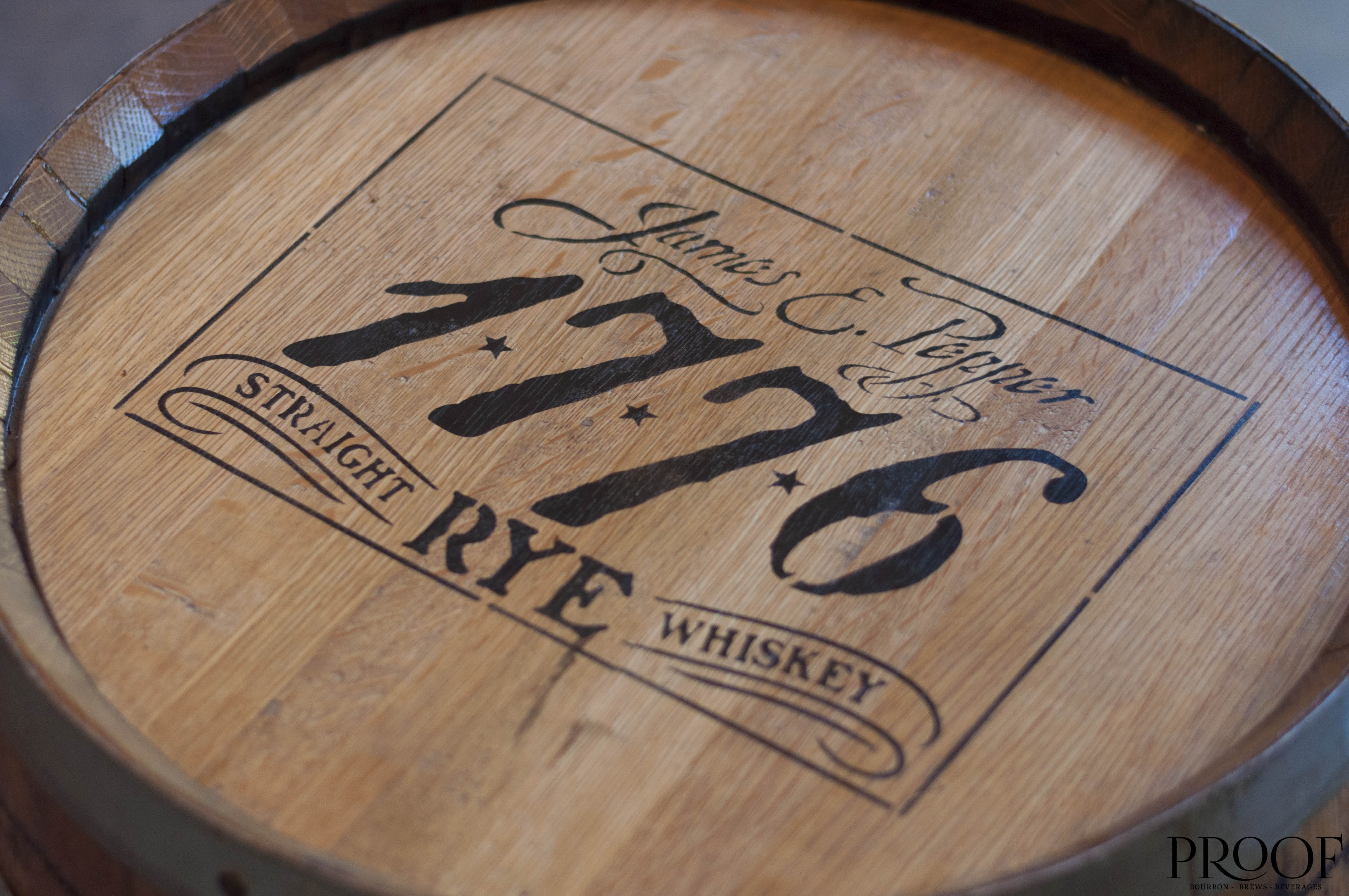 anniversary: bourbon barrel with "james e. pepper 1776 rye" burned into it