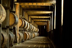 Kentucky Bourbon Trail private barrel selection: rack of bourbon barrels